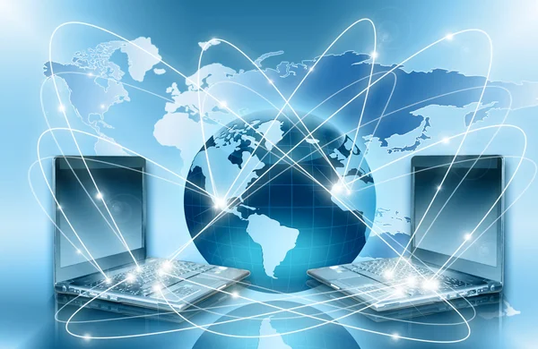 Photo showing the connections of devices and places around the world using the web. 